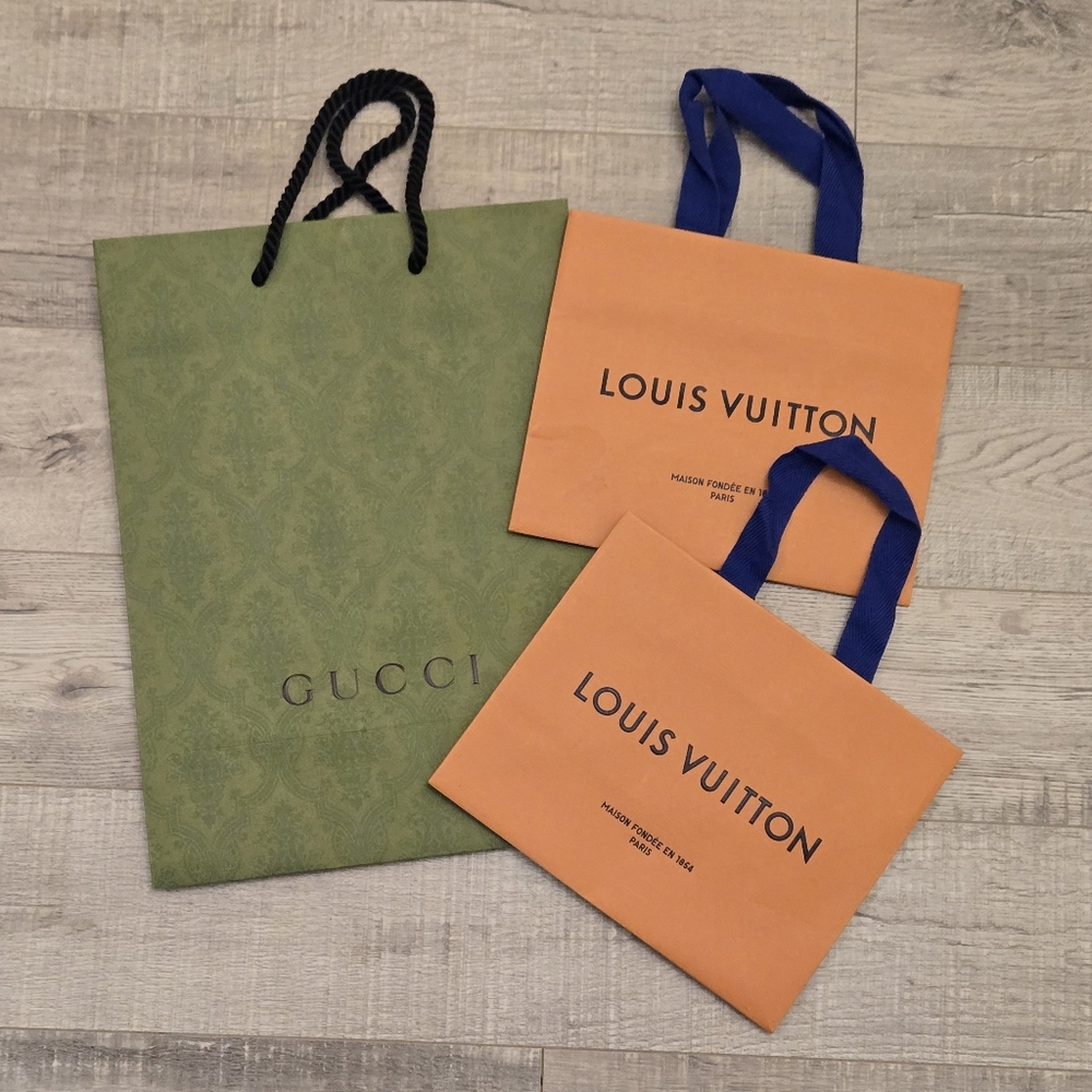 3 Designer Shopping Bags Gucci Lois Vuitton Storage Closet